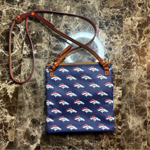 Dooney & Bourke Blue and Brown Messenger Bag with Leather Trim - Picture 2 of 3